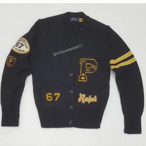 POLO RALPH LAUREN Varsity Wool Cardigan – Size L – Iconic Letterman Style 🏆